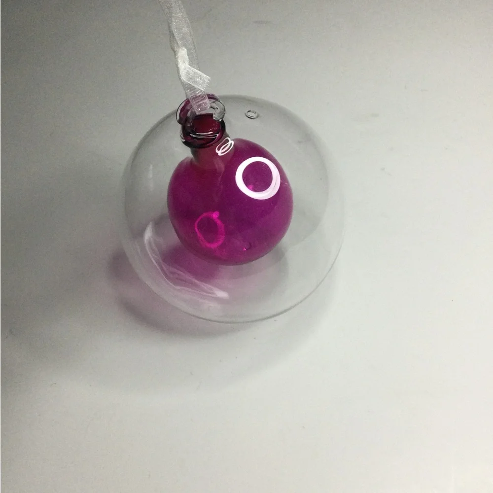 NORDSTROM GLASS CHRISTMAS ORNAMENT HOT PINK INSIDE CLEAR GLASS  BEAUTIFUL NWOT